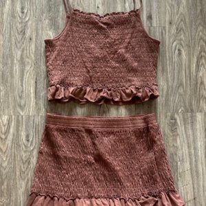 Anthropologie Brown Smocked Skirt Set NWOT
